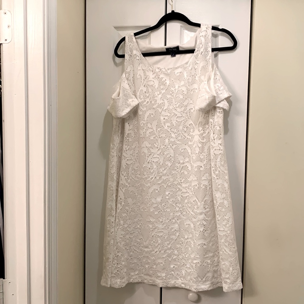 beautiful white lace cold shoulder dress